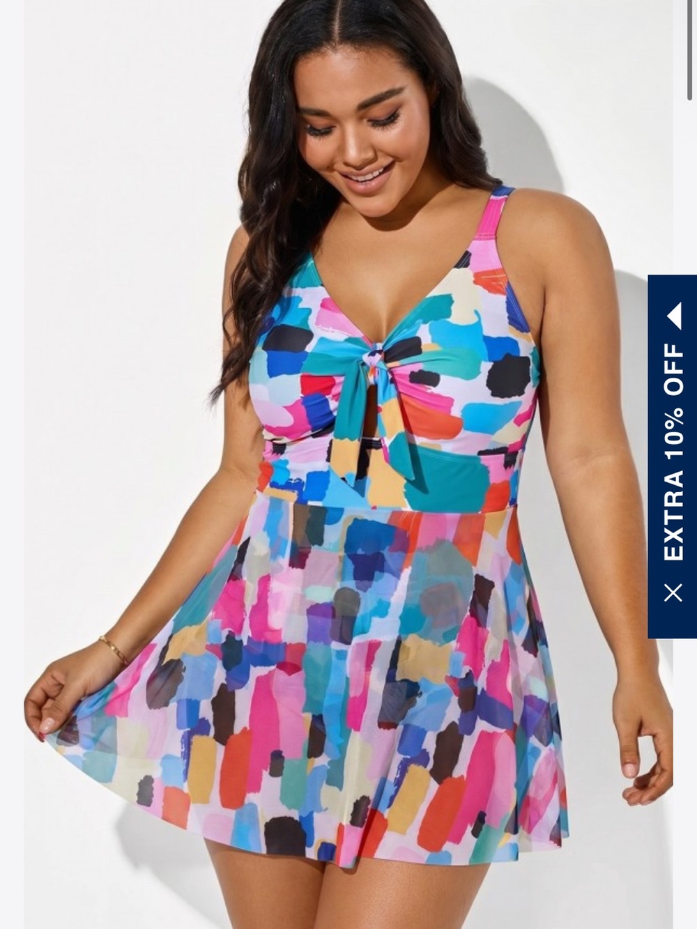 Colorful Abstract Print Tie-Front Swimdress